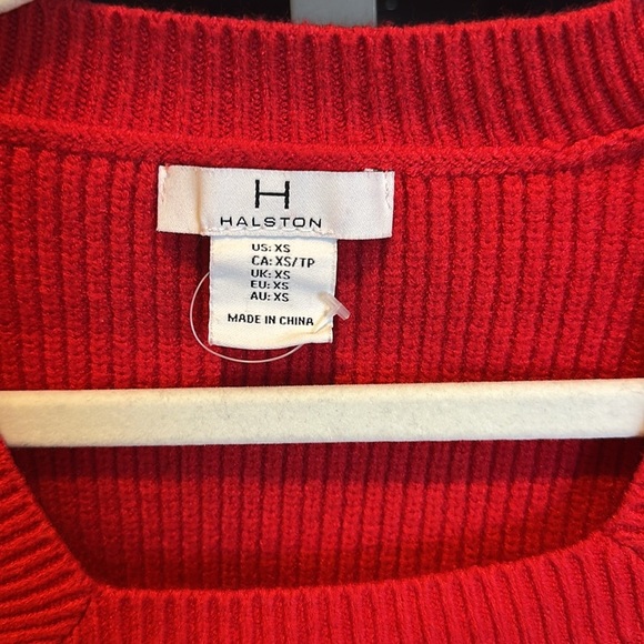 Halston red square neck rhinestone embellished long sleeve sweater size XS NWOT - Picture 2 of 3